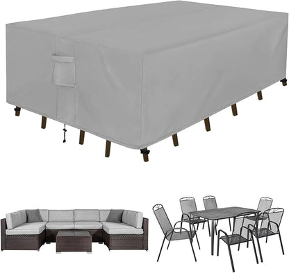 Easy-Going Rectangle Patio Furniture Cover Waterproof Outdoor Dining Table and Chair Cover Anti-UV Outside Sectional Sofa Set Covers (90"L x 64"W x 28"H, Grey)