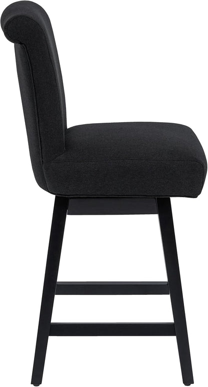Bar Stool, 26 Inch Upholstered Barstools with 15.7" High Back and Footrest, Swivel Counter Height Barstools for Kitchen Island Home Bar Performance Fabric Black