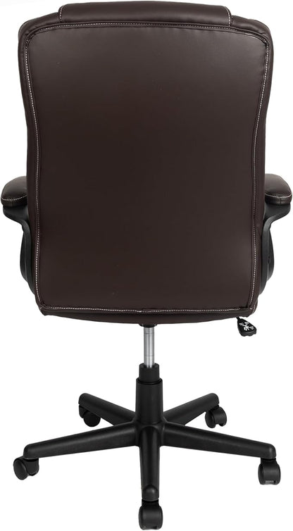 Techni Mobili Ergonomic Executive Office Chair, High Back, Adjustable Height, Lumbar Support, Diamond-Stitched Padding, Swivel Desk Chair with Armrests & Tilt Recline for Home Office or Work (Brown)