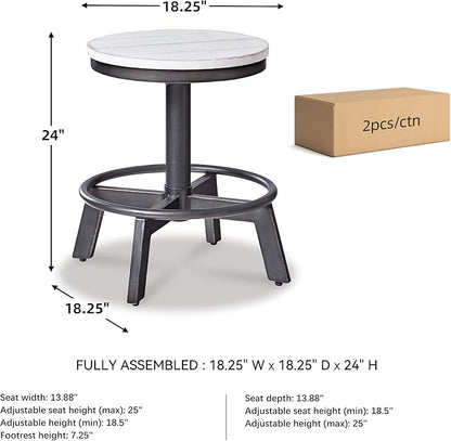 Signature Design by Ashley Torjin Industrial Adjustable Height Counter Barstool, 2 Count, White & Black