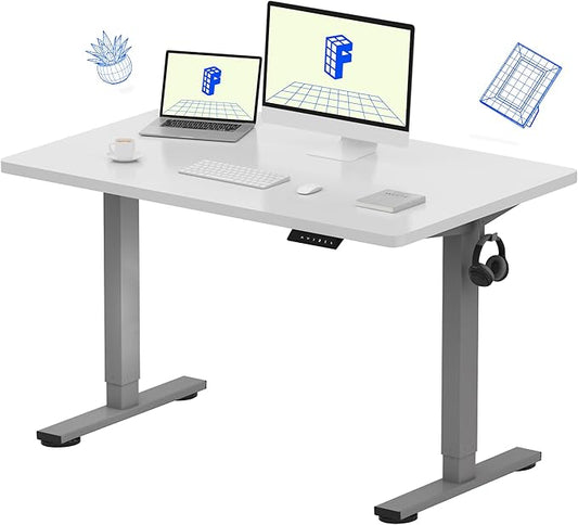 FLEXISPOT EN1 Whole-Piece Standing Desk 48 x 30 Inches Electric Height Adjustable Desks for Home Office Stand Up Desk (Silver Frame + 48 in White Top, 2 Packages)