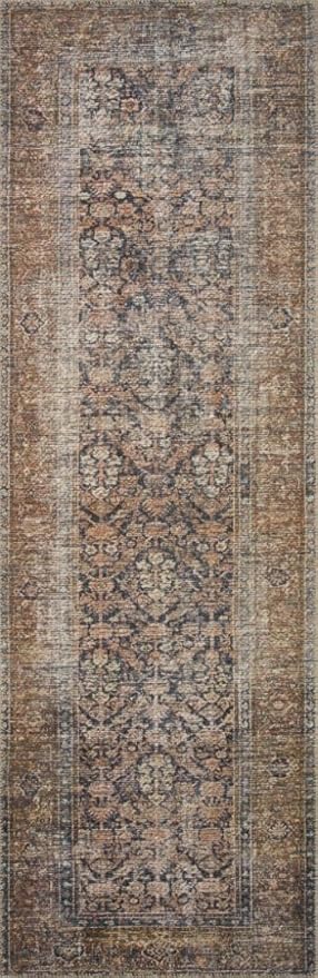 Loloi Amber Lewis Billie Collection, Ink & Salmon 2'-6" x 12'-0" Area Rug – Antique & Distressed Accent Rugs for Living Room, Bedroom, Entryway & Hallway, No Shed High Traffic Area Home Decor Rug