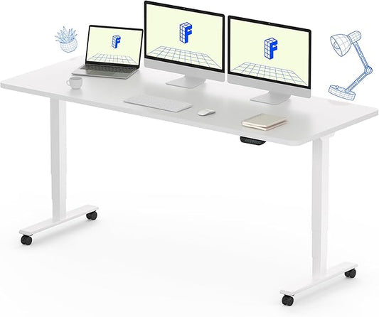 FLEXISPOT E6 MAX Dual Motor 60x24 Inch 3-Stage Heavy Duty Standing Desk, 330lbs Weight Capacity, Height Adjustable Desk w/Cable Management & Wheels (Seamless White Desktop + White Frame)