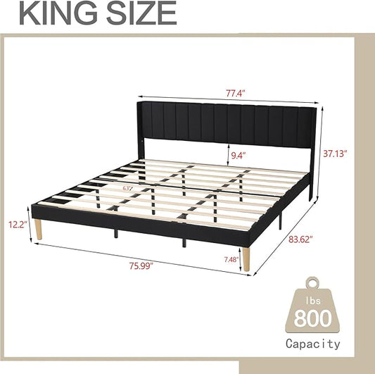 AGARTT Upholstered Platform Bed Frame King Size with Headboard and Footboard/Wooden Slats Support/No Box Spring Needed/Easy Assembly,Black Linen