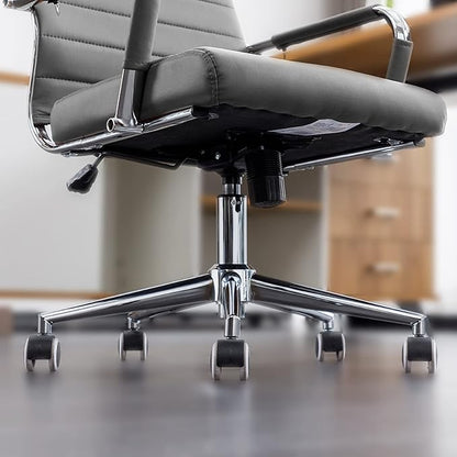 Home Office Chair Ribbed, Modern Leather Conference Waiting Room Chairs,Ergonomic Office Desk Chair, High Back Executive Computer Chair, Adjustable Swivel Chair with Arms (Gray)