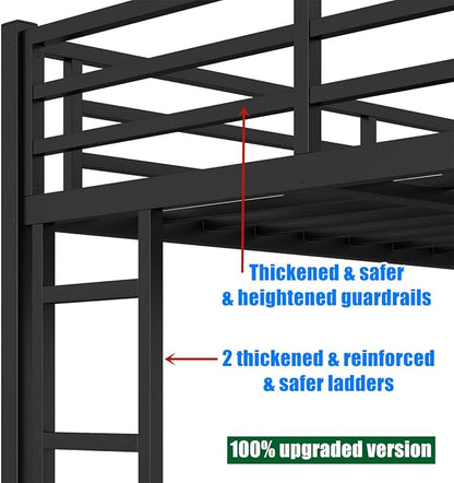 Latest Upgrade & Stronger Steel Full XL Over Queen Bunk Bed, Heavy Duty Thickened More Rust-Proof Metal Bunk Queen Bed with Enhanced Legs & Slats (Easier Assembly) (Full XL Over Queen)
