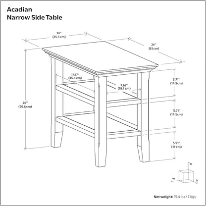 SIMPLIHOME Acadian 14-inch Wide Solid Wood Narrow End Table in Rustic Natural Aged Brown, Transitional-Style Side Table for Living Room, Bedroom, or Family Room with 2 Open Shelves