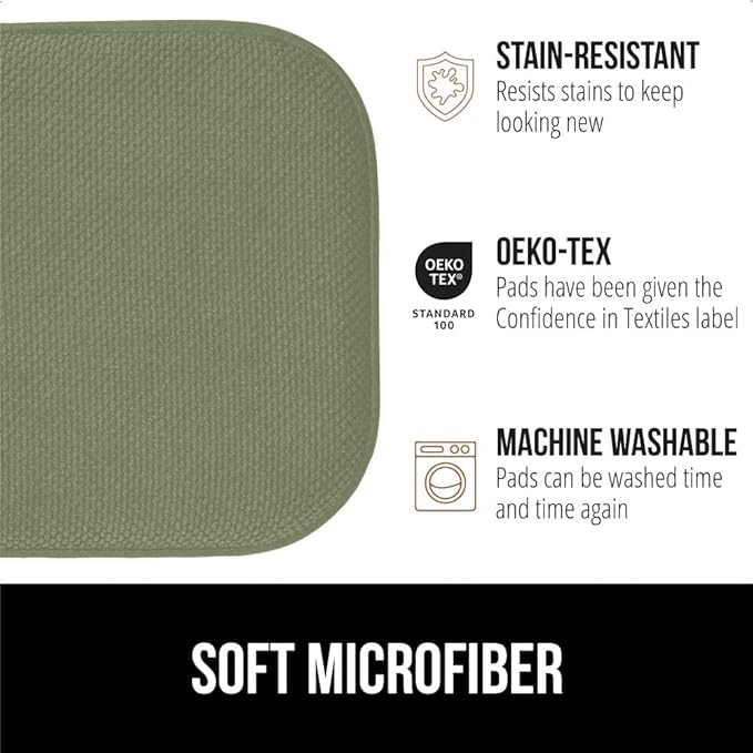 GORILLA GRIP Slip Resistant Chair Cushions, No Ties Required, Memory Foam Pads for Dining Room, Kitchen Table, Office, Rocking Chairs, Plush Seat Cover Cushion Pad, Home Decor, Set of 4, 16x16, Sage