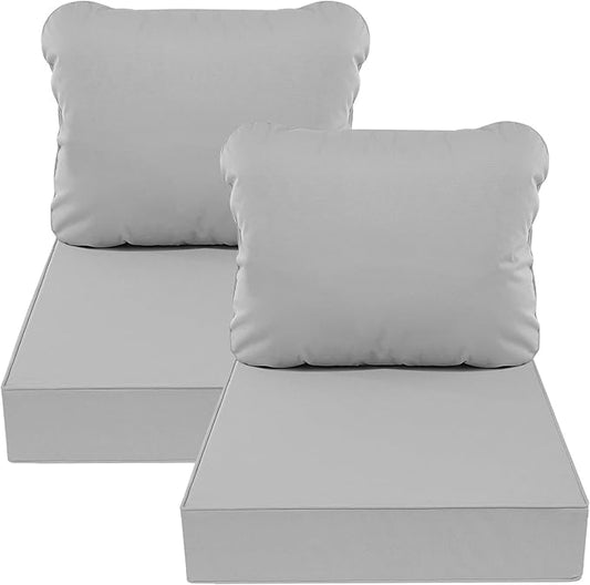 AAAAAcessories Outdoor Deep Seat Cushions, Waterproof, Fade-Resistant Patio Furniture Replacement Cushions, 23.5" x 25.5" x 5" + 23.5" x 19", Set of 2, Gray