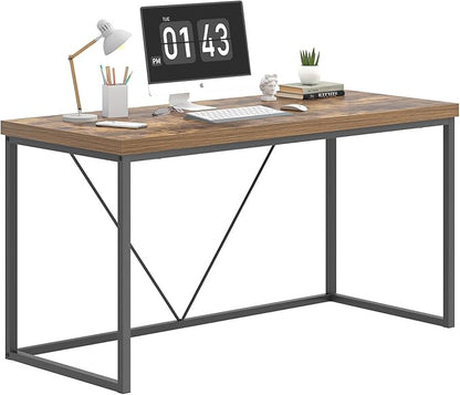 EXCEFUR Industrial Computer Desk, Wood and Metal Home Office Desk, Writing Study Work PC Table for Living Room Bedroom, Rustic Brown, 53 inch