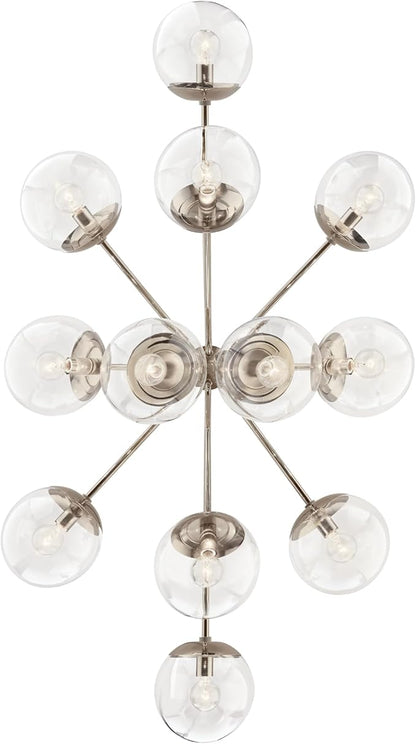 KICHLER Silvarious 12-Light Linear Convertible Chandelier, Soft Modern Light with Clear Glass in Polished Nickel, for Dining Room or Living Room (17.75" x 26.75" x 48"), 52703PNCLR