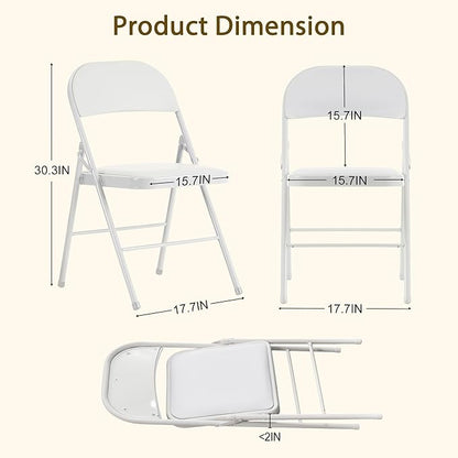Folding Chairs 50 Pack with Padded Cushion and Back, White Portable Heavy Duty Metal Frame Commercial Seat with 330-LBS Capacity for Indoor Outdoor Office Party Events Kitchen Wedding