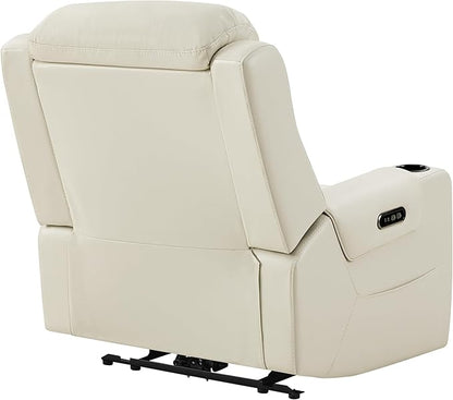 Watson & Whitely Genuine Leather Power Recliner Chairs for Adults, Lay Flat Recliner with Power Headrest, USB Ports and Cup Holders, Electric Reclining Sofa for Living Room, Bedroom, Cream