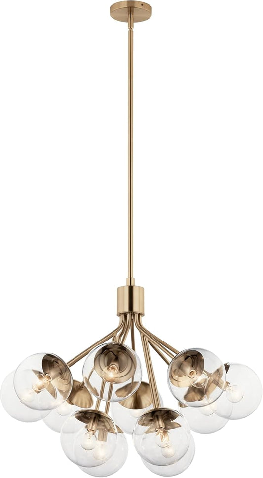 KICHLER Silvarious 12-Light Convertible Chandelier, Soft Modern Light with Clear Glass in Champagne Bronze, for Dining Room, Living Room, Bedroom or Foyer (22.25" x 30"), 52701CPZCLR