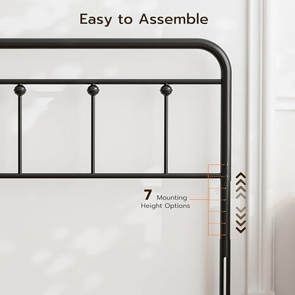 Queen Size Headboard with Black Metal Construction, Adjustable Height, Sturdy Farmhouse Wrought Iron Headboards Only
