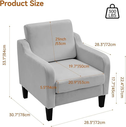 Accent Chair for Living Room, Modern Velvet Living Room Chairs with Wide Backrest, Upholstered Comfy Chair with Cushion, Oversized Sofa Chair with Wood, Single Armchair for Bedroom, Grey