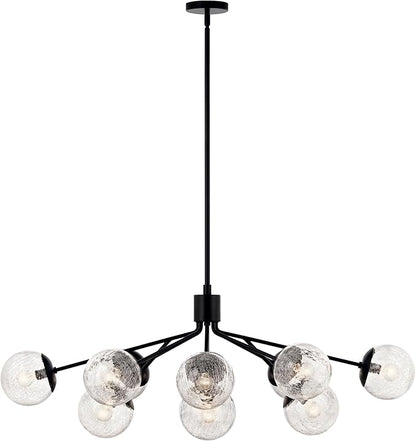 KICHLER Silvarious 12-Light Linear Convertible Chandelier, Soft Modern Light with Clear Crackled Glass in Black, for Dining Room or Living Room (17.75" x 26.75" x 48"), 52703BK