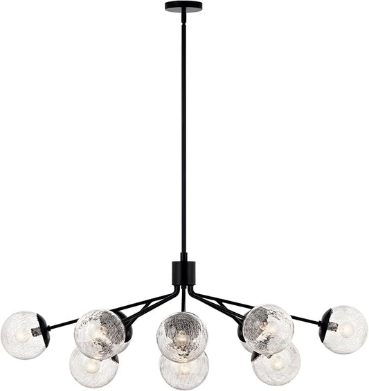 KICHLER Silvarious 12-Light Linear Convertible Chandelier, Soft Modern Light with Clear Crackled Glass in Black, for Dining Room or Living Room (17.75" x 26.75" x 48"), 52703BK