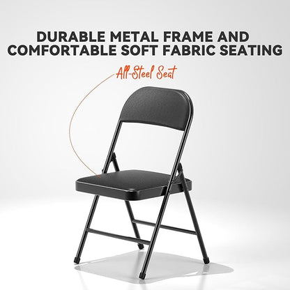 Nazhura 4 Pack Folding Chairs, Fabric Dining Chair Set with Padded Cushion and Back, Indoor Outdoo Seat for Home Office Events Wedding Party (Charcoal Fabric Seating)