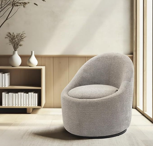 360° Swivel Accent Chair, Mid-Century Modern Chair with Hidden Storge, Small Swivel Chair with Arms for Living Room/Office-Light Grey