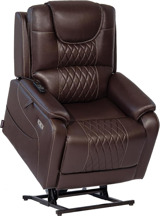 EONIX Triple Motor Lay Flat Power Lift Recliner Chair for Elderly with Massage, 400lbs Electirc Lift Chair for Living Room, Independent Adjustable Backrest Headrest, Extended Footrest, Dark Brown