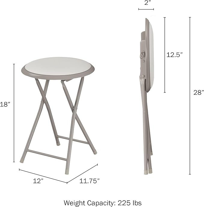 Folding Stool - Backless 18-Inch Stool with 225lb Capacity for Kitchen or Rec Room - Portable Indoor Counter Bar Stools by Lavish Home (White)