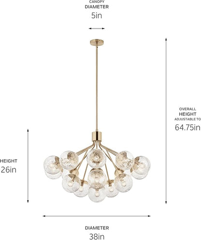 KICHLER Silvarious 16-Light Convertible Chandelier, Soft Modern Light with Clear Crackled Glass in Champagne Bronze, for Dining Room, Living Room or Foyer (26" x 38"), 52702CPZ