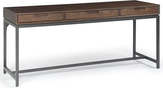 SIMPLIHOME Banting Desk - 72-Inch Wide Solid Hardwood and Metal Writing Desk in Walnut Brown, Modern Industrial Home Office Computer Table for Study with 2 Drawers and Flip-Down Keyboard Tray