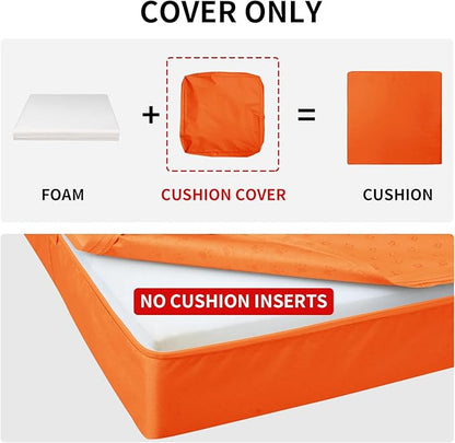 Easy-Going Waterproof Patio Cushion Covers 27x25x5 inch 4 Pack Replacement Non-Slip Outdoor Seat Cushion Slipcover with Zipper. Orange