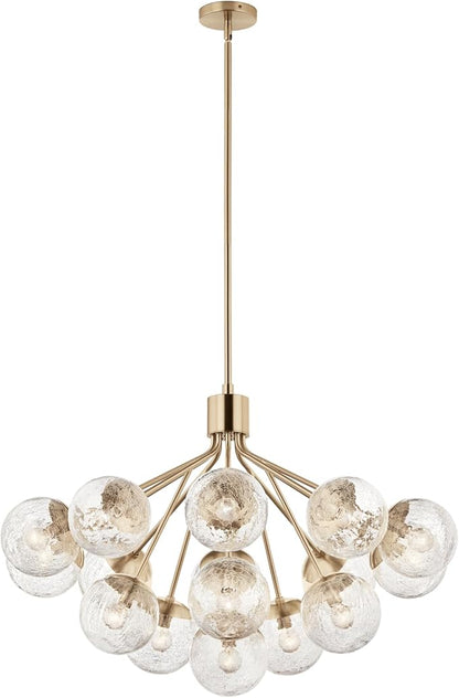 KICHLER Silvarious 16-Light Convertible Chandelier, Soft Modern Light with Clear Crackled Glass in Champagne Bronze, for Dining Room, Living Room or Foyer (26" x 38"), 52702CPZ