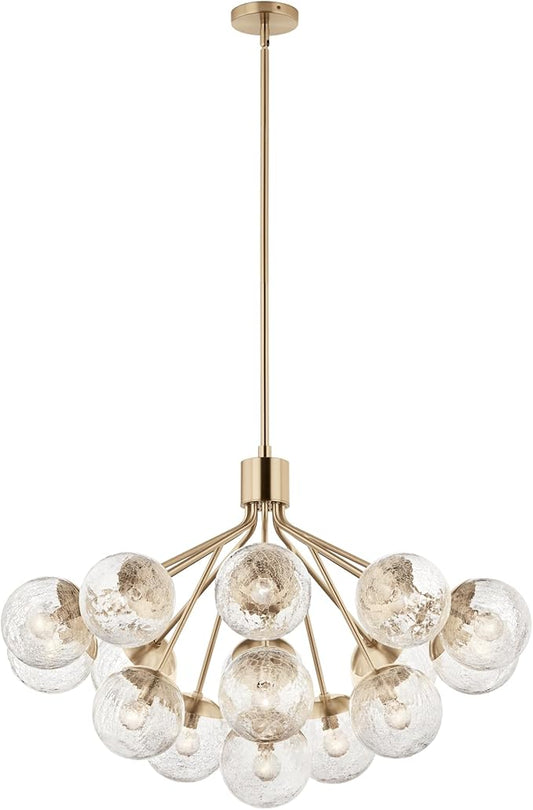 KICHLER Silvarious 16-Light Convertible Chandelier, Soft Modern Light with Clear Crackled Glass in Champagne Bronze, for Dining Room, Living Room or Foyer (26" x 38"), 52702CPZ
