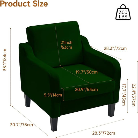 Accent Chairs Set of 2 for Living Room, Modern Velvet Living Room Chairs with Wide Backrest, Upholstered Comfy Chair with Cushion, Oversized Sofa Chair with Wood, Single Armchair, Green