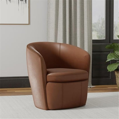Pemberly Row Traditional Vintage All Italian Leather Swivel Club Chair in Brown