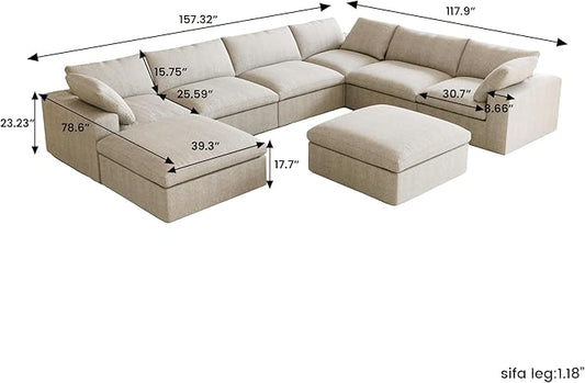 Cloud Couch Modular Sectional Sofa with Storage Ottomans,Oversized Down Filled 8 Seater Convertible Sectional Sofas, Khkai Wide Deep Seat Couch for Living Room,Covers Washable&Replaceable