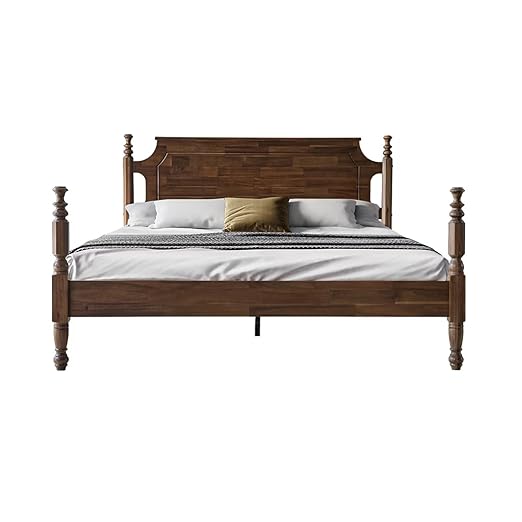 King Size Platform Bed Frame with Headboard & Footboard, Center Metal Legs with Solid Wood 12 Sturdy Slatted, Easy Assembly, No Box Spring Needed, Anti-Noise & Slip-Free, Walnut Finish, ROK-37