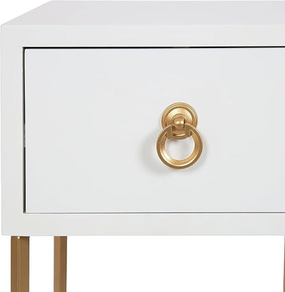 Kate and Laurel Decklyn Decorative Glam Tea Table; 12 x 12 x 30; White and Gold; Modern Living Room Drink Table with Pull Drawer for Useful Storage