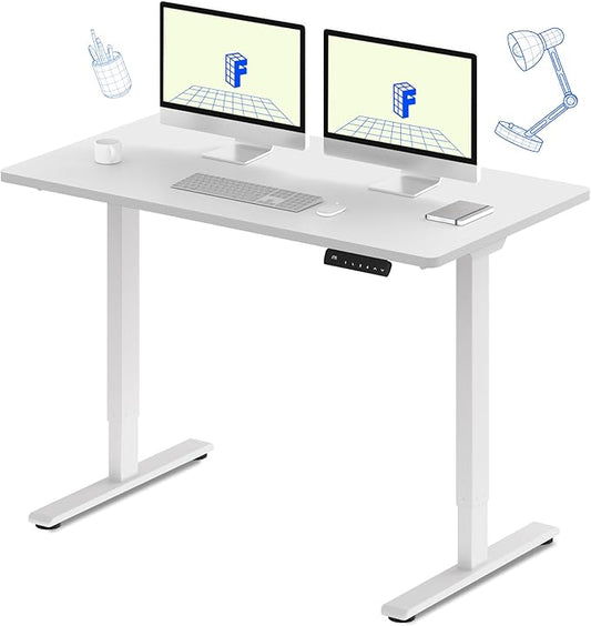 FLEXISPOT E3 Dual Motor Electric Standing Desk 55 x 28 Sit Stand Up Desk, Holds 220 lbs, Adjustable Height w/Memory Presets, One-Piece White Desktop & White Frame, Ships in 2 Boxes
