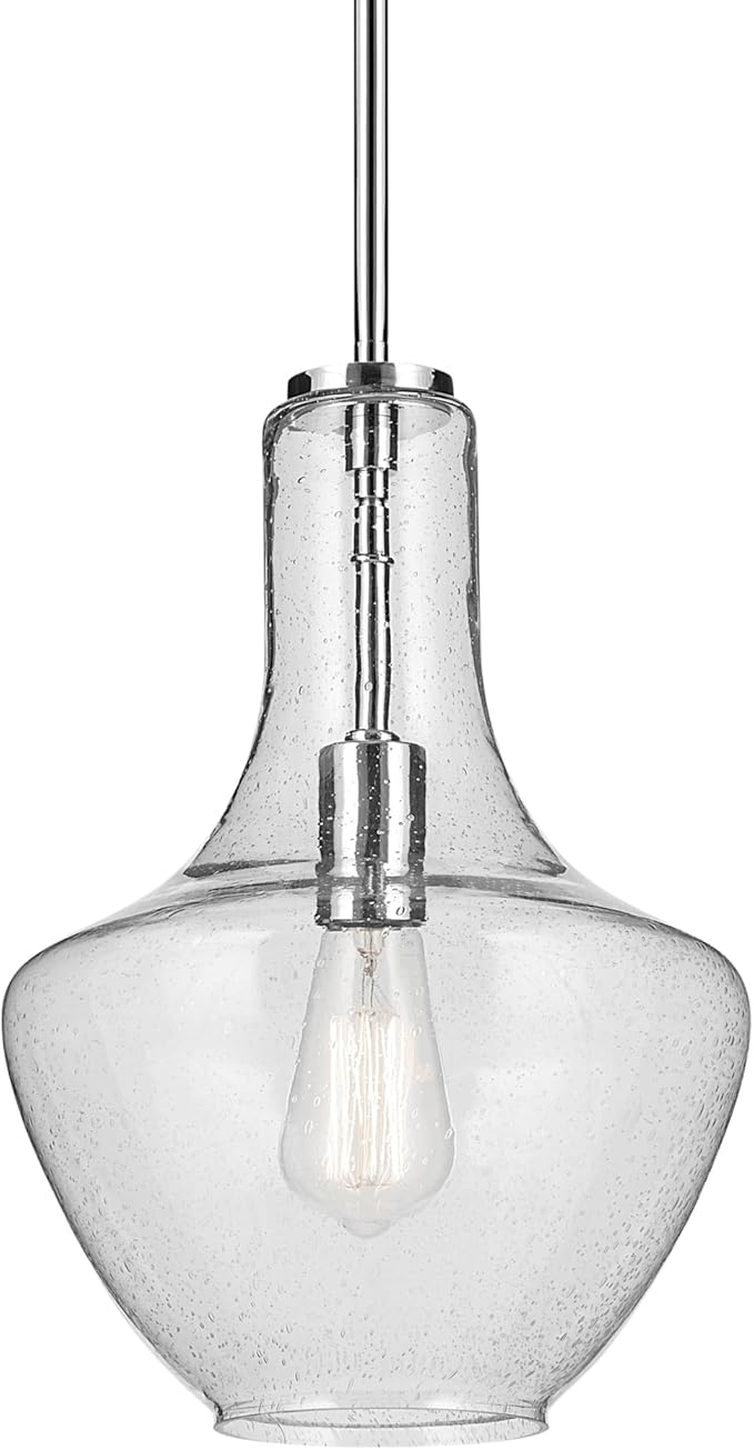 Kichler Everly 15.25" Kitchen Bell Pendant in Chrome, 1-Light Clear Glass Pendant Light, (15.25" H x 10.5" W), 42141CHCLR