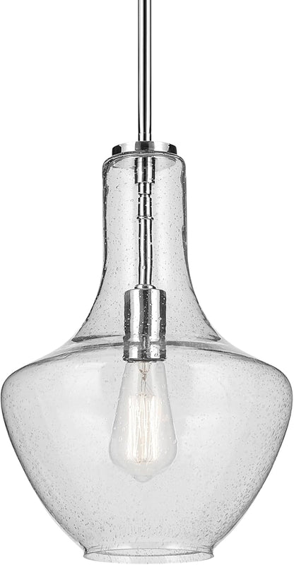 Kichler Everly 15.25" Kitchen Bell Pendant in Chrome, 1-Light Clear Glass Pendant Light, (15.25" H x 10.5" W), 42141CHCLR