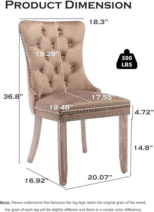 Velvet Upholstered Dining Chairs Set of 4, Modern Style Kitchen Side Chairs with Nailhead Trim and Wood Legs,Metal Pulling Ring for Dining Room Living Room