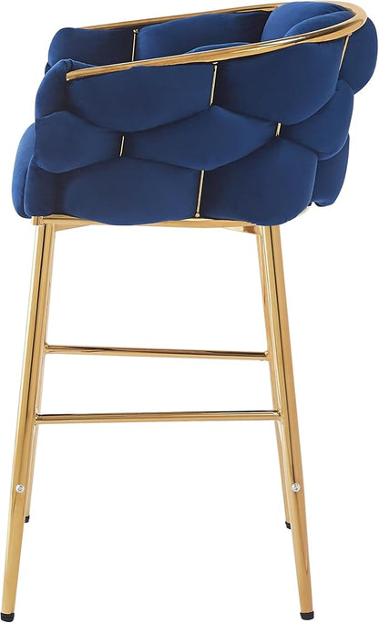 Christopher Knight Home Barrel Counter Stools,Velvet Counter Height Barstools, Modern Luxury Makeup Stool Upholstered Chairs with Gold Legs(Set of 2),Blue