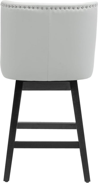 Bar Stool, PU Leather Barstool, 26 Inch Upholstered Counter Stools with 13.8" High Back and Footrest, Swivel Counter Height Barstools for Kitchen Island Home Bar Light Gray