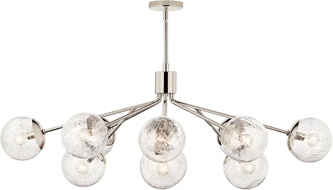 KICHLER Silvarious 12-Light Linear Convertible Chandelier, Soft Modern Light with Clear Crackled Glass in Polished Nickel, for Dining Room or Living Room (17.75" x 26.75" x 48"), 52703PN