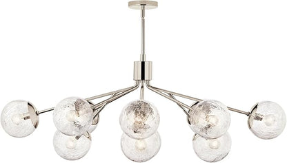 KICHLER Silvarious 12-Light Linear Convertible Chandelier, Soft Modern Light with Clear Crackled Glass in Polished Nickel, for Dining Room or Living Room (17.75" x 26.75" x 48"), 52703PN