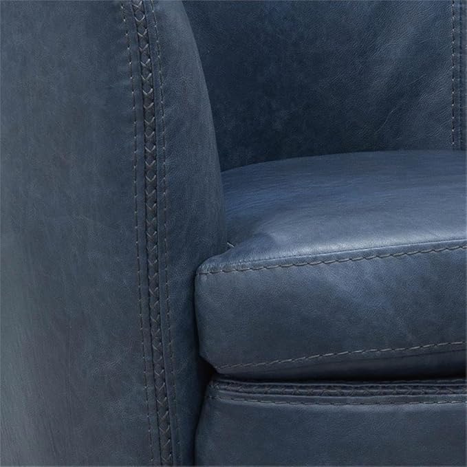 Pemberly Row Set of 2 Vintage Navy All Italian Leather Swivel Club Chair
