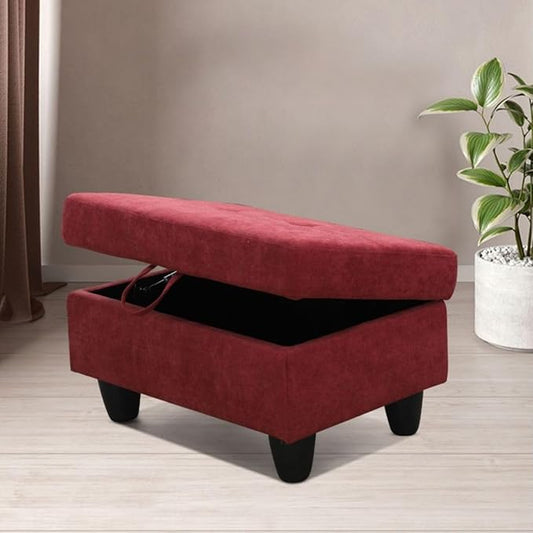 Ottoman Storage Ottoman Bench Flannel Footrest Footstool with Hinged Lid for Living Room, Bedroom, Entryway, Red, 28.5"X19"X17.5"
