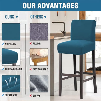 H.VERSAILTEX 100% Waterproof Bar Stool Cover Stretch Counter Stool Pub Chair Slipcover for Dining Room Removable Soft Thick Solid Fleece Fabric Bar Stool Slipcovers Set of 4, Peacock Blue