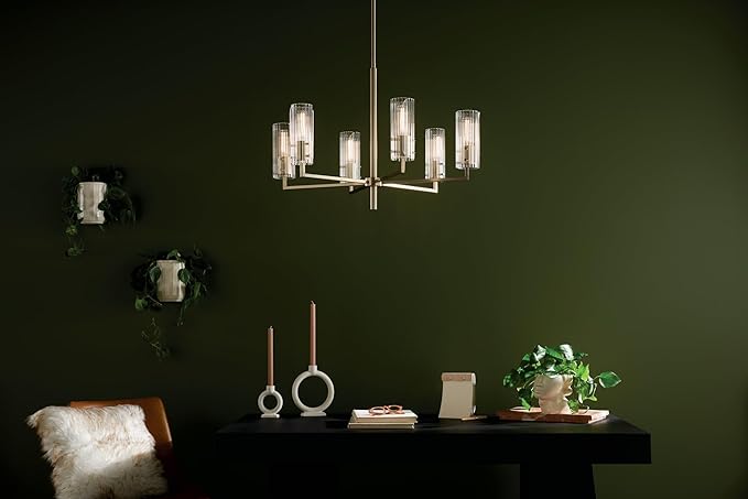KICHLER Velestino 30.25" 6 Light Chandelier in Champagne Bronze, for Foyer, Dining Room, Living Room, Bedroom, (21.25" x 30.25") 52679CPZ