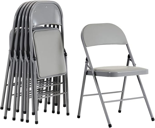 6 Pack Grey Folding Chairs with Padded Seats, Portable Stackable Foldable Chairs for Indoor and Outdoor, Commercial Seat with Metal Frame for Events Office Wedding, 330lbs Capacity