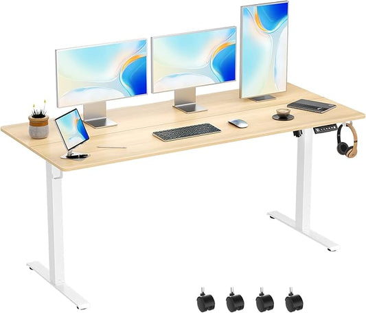 63 x 28 Inch Electric Standing Desk Adjustable Height, Sit Stand Desk, Stand up Desk for Home Office, Computer Workstation (Spliced Desktop,Oak)